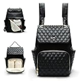 miss fong Diaper Bag Backpack Baby Diaper Bag for baby boy and girls, Leather Baby Bag with 13 diaper bag organizing pouches, Changing Pad, Stroller Straps and 4 Insulated Pockets(Black)