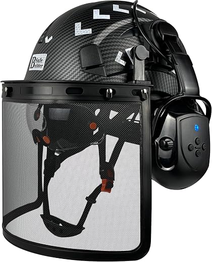 SAFEBUILDER Forestry Chainsaw Tree Work Safety Helmet Vented Hard Hats w/Visor Bluetooth Ear Muffs Face Shield Outdoor Har...