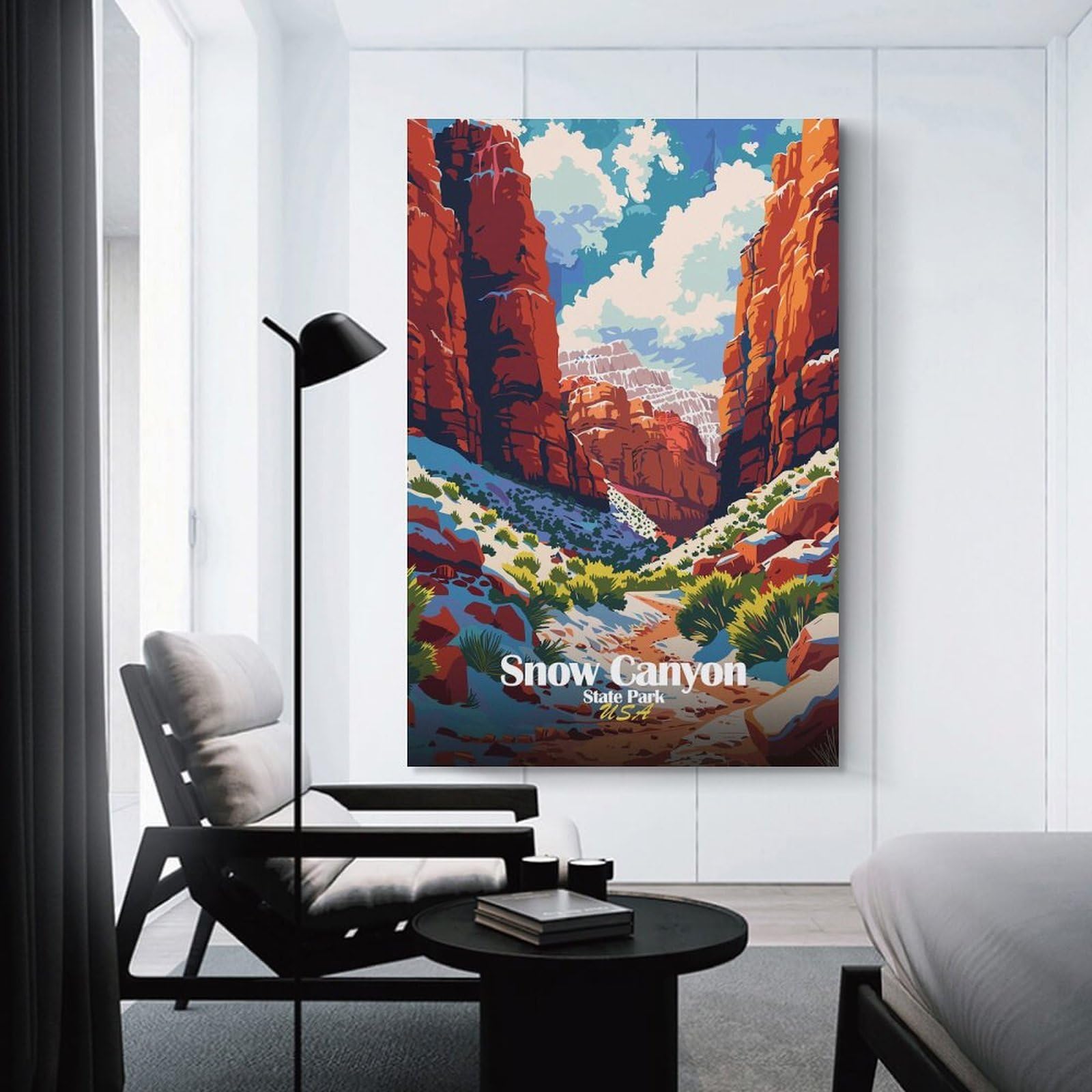 Junmoney Snow Canyon State Park Illustration Canvas Art Print, 20x30inch(50x75cm), for Wall Displays, Bedrooms Or Room Updates, Home Wall Art for Statement Displays