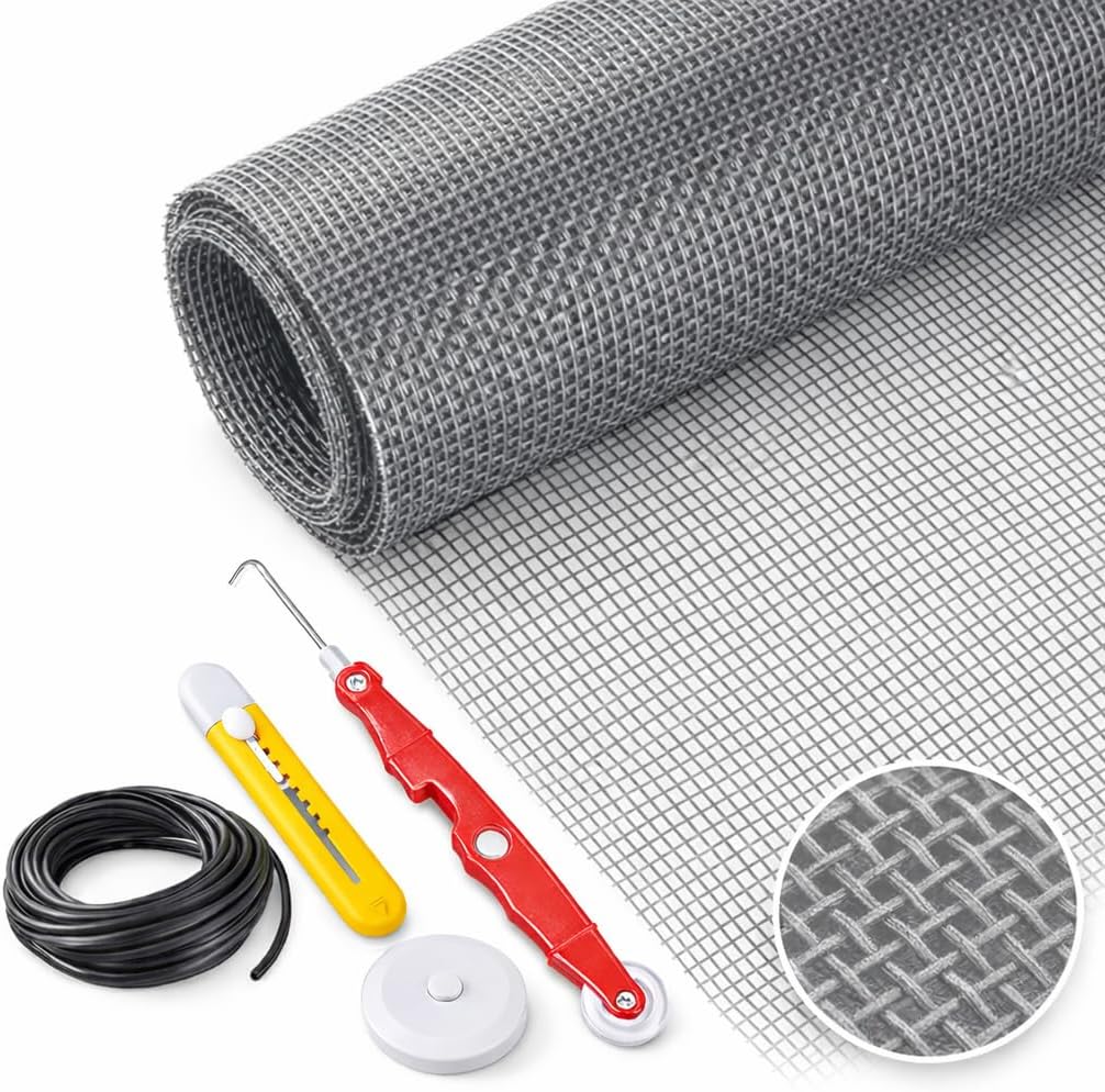 Window Screen Replacement Kit Width:48in Length:158 Fiberglass|Includes Full Set of Tools | Suitable for Windows, Screen Doors, and Courtyards | UV Resistant and Durable | Easy to Install