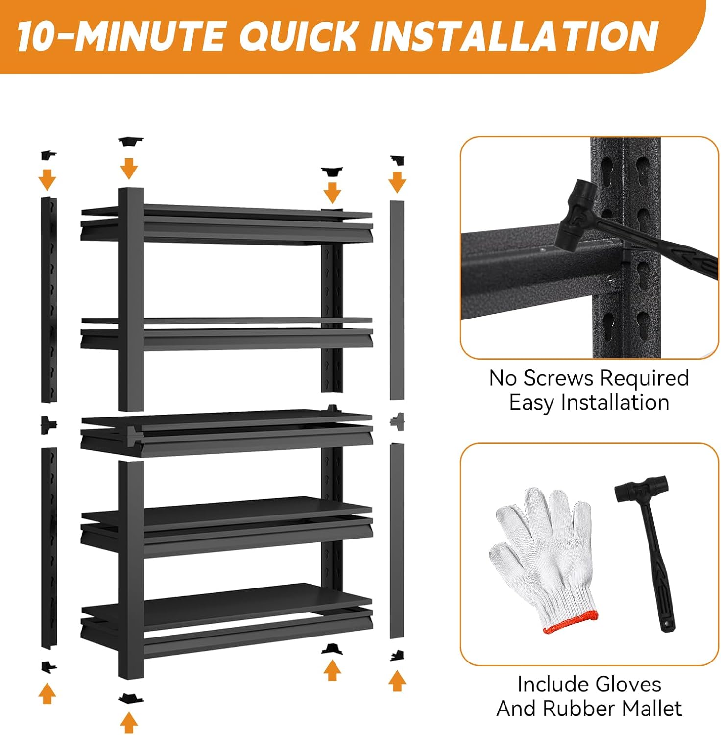 47.2" W Garage Shelving 3000LBS Heavy Duty Storage Shelves Adjustable 5 Tier Metal Shelving Unit for Industrial Garage Basement School Warehouse, 23.6" D x 47.2" W x 72" H, Black