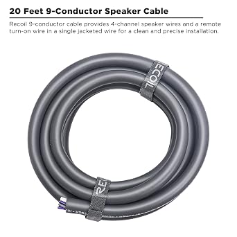 Recoil 20-Feet 9-Conductor Speaker Cable, 16AWG Pure OFC, Ultra-Flex and Easy Peel Jacket, 4-Channel Speaker Wire and Remote Wire