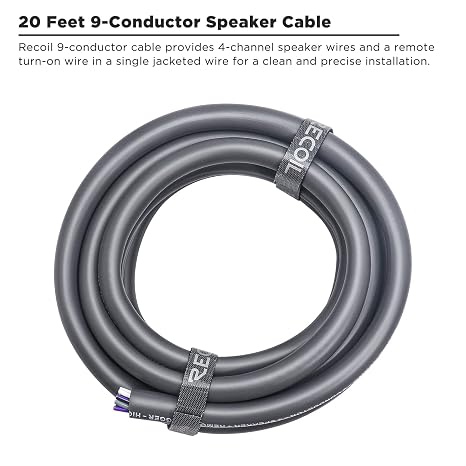 Recoil 20-Feet 9-Conductor Speaker Cable, 16AWG Pure OFC, Ultra-Flex and Easy Peel Jacket, 4-Channel Speaker Wire and Remote Wire