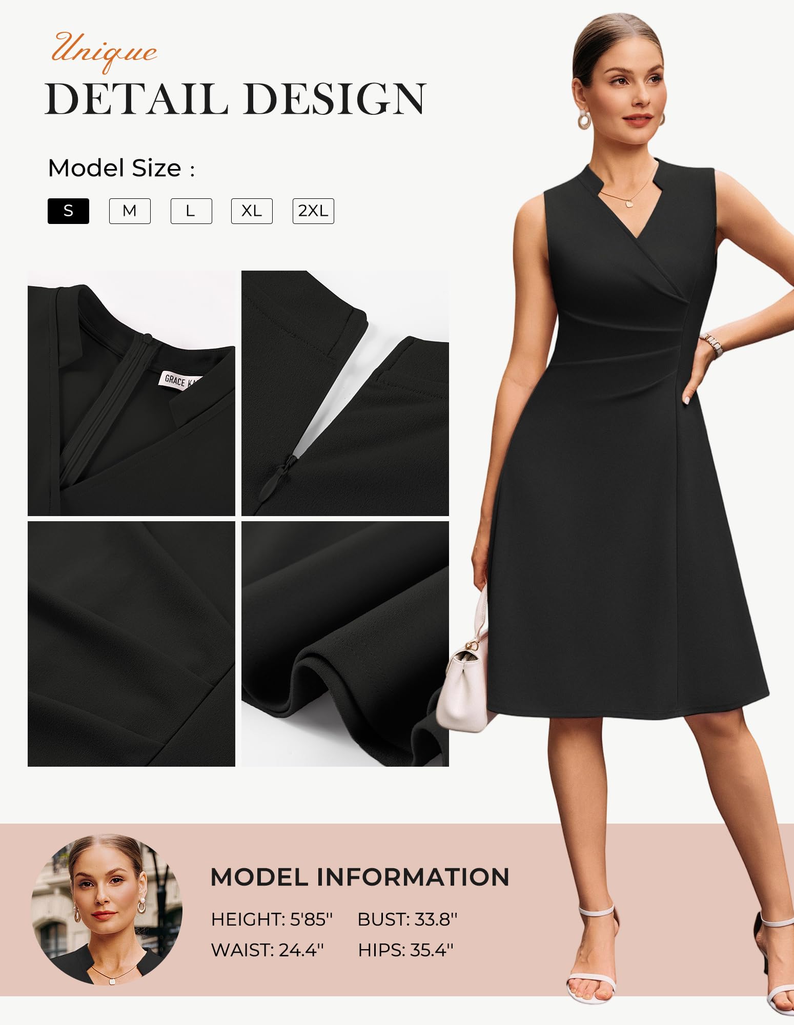 GRACE KARIN Damen Ärmellos Kleid V-Ausschnitt Knielang Kleider Business Bürokleid