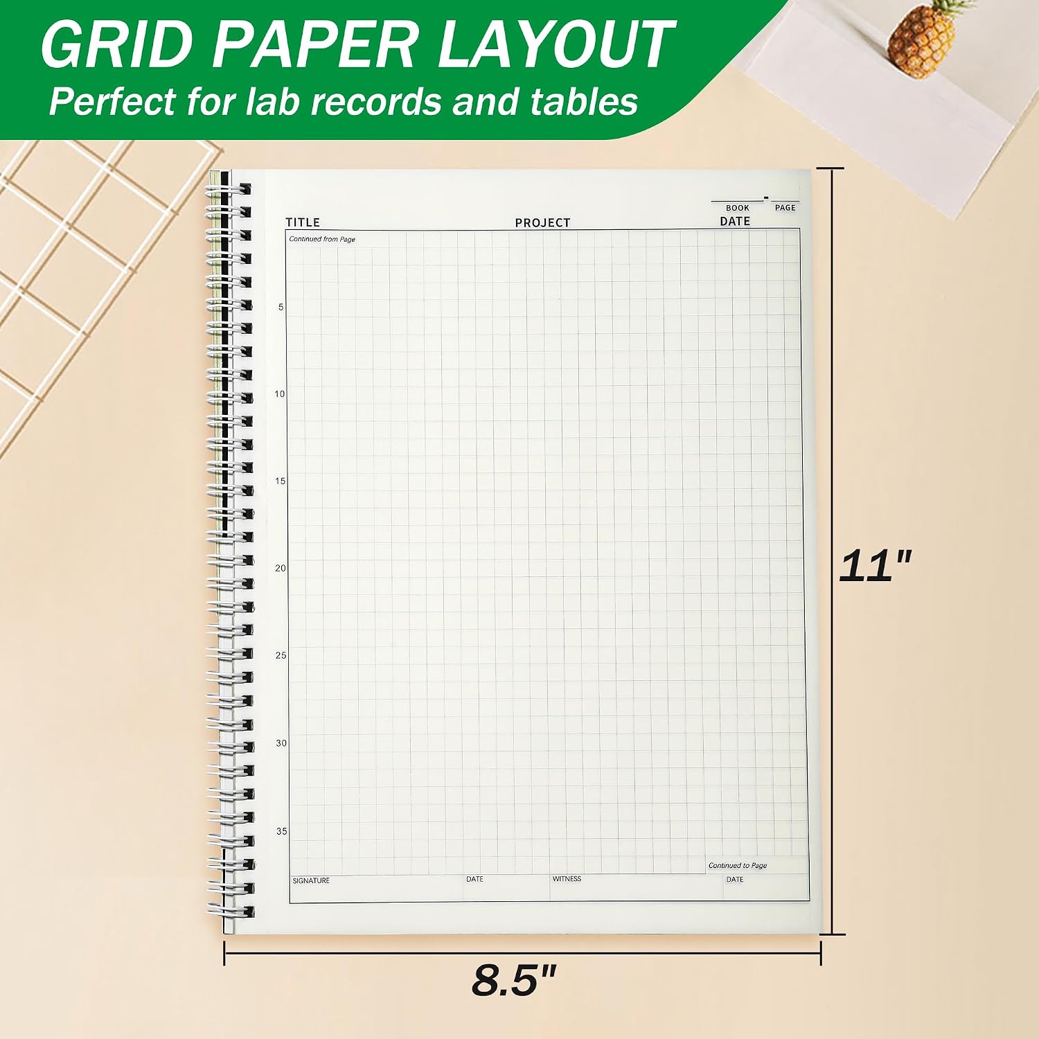 Carbonless Lab Notebook - 50 Carbonless Sets(8.5'' X 11''), Carbon Copy Science Notebook with Scientific Grid Pages for Chemistry & Engineering, Students & Researchers, Wire-O Binding (1, Black) image 4