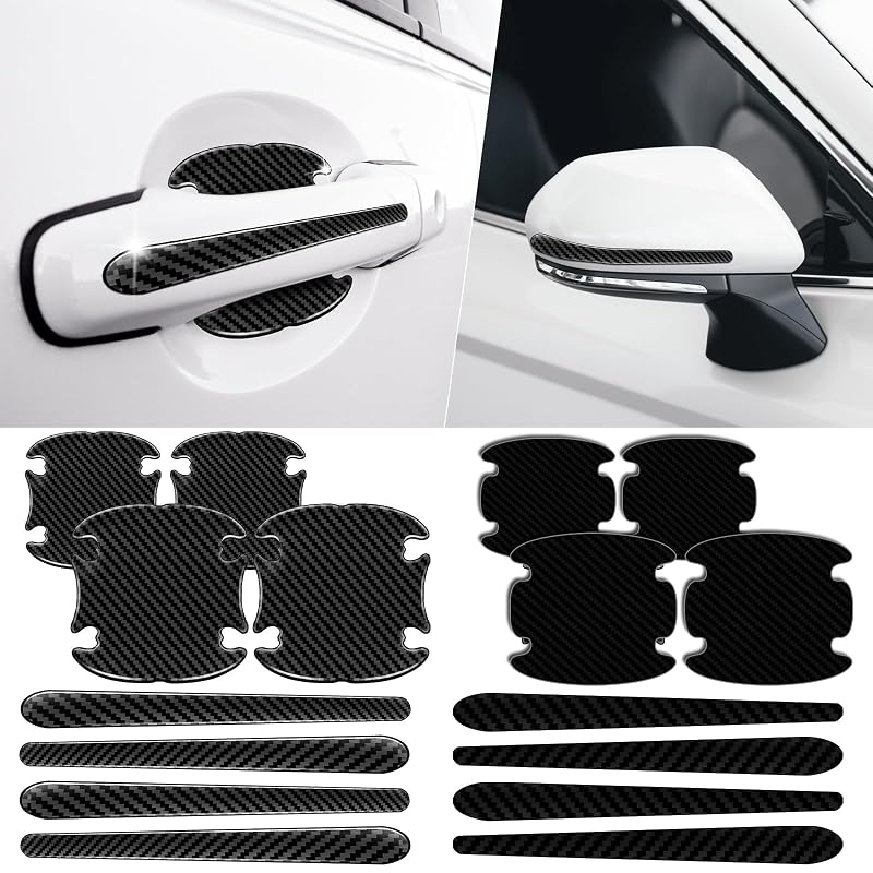Kit com 16 Películas Protetoras para Maçaneta de Porta Automotiva em Fibra de Carbono Preta ElekTonny