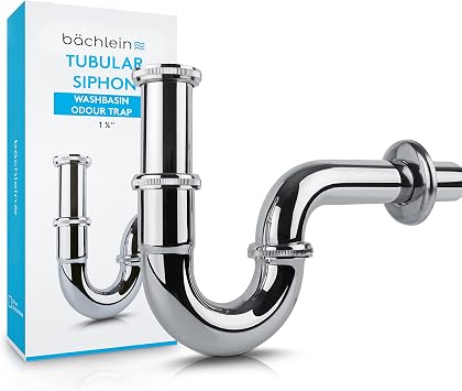 B chlein Universal Siphon for Washbasin & Washstand - Drain Fitting Exactly - Odour Trap incl. Rubber Sleeve + Installation Instructions - Tubular Siphon Drain Fitting
