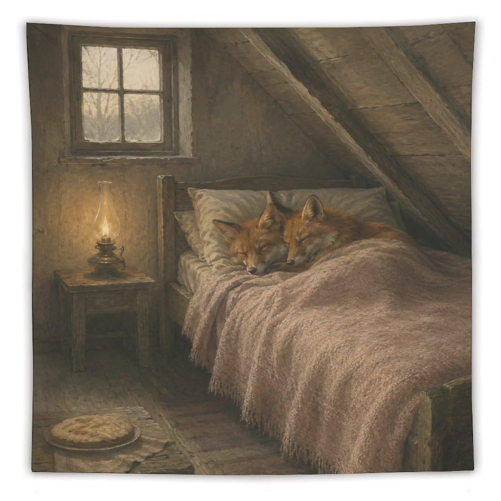 W7C8U2X3 fox Sleeping in Attic Bedroom Wall Tapestry, Room Divider