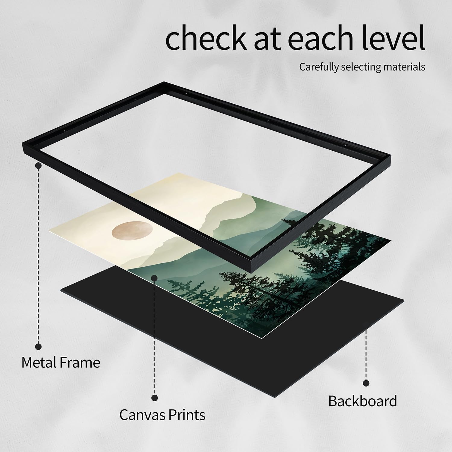 Bzstyleart Sage Green Boho Mountain Forests Wall Art, Large Modern Framed Canvas Art Prints Set of 3, Nature Landscape Wall Decor, Watercolor Misty Forest Wall Paintings for Living Room, Bedroom- 16X24in