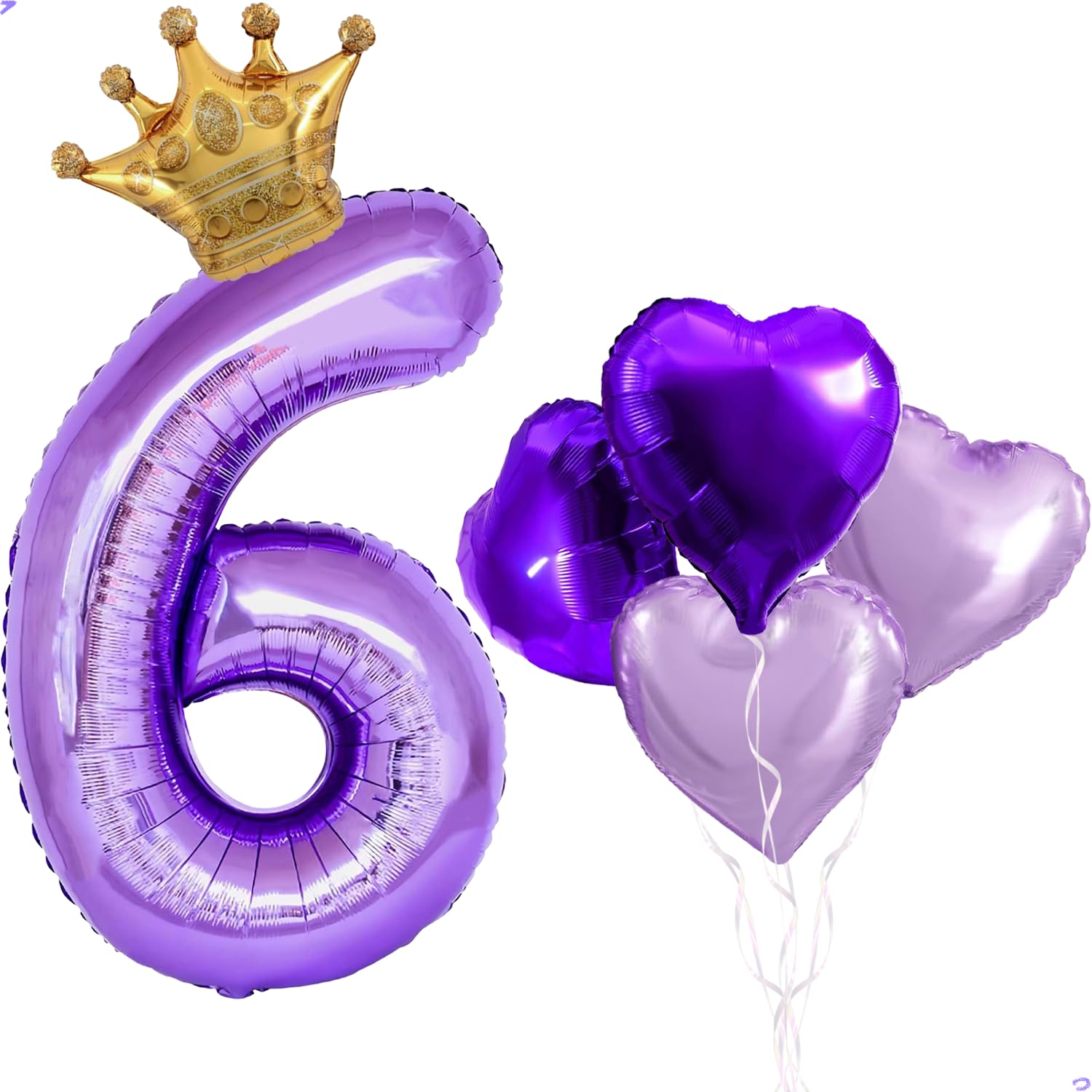 40 inch Large Purple Number 6 Crown Balloon for Rapunzel Birthday Decorations, Foil Mylar Rapunzel Birthday Balloons for Long Hair Purple Princess