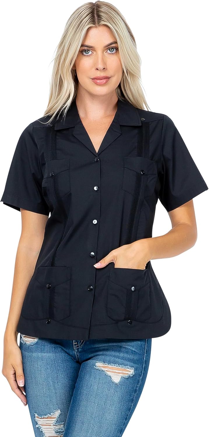 Mojito Collection Women's Cotton Blend Classic Short Sleeve 4-Pocket Guayabera - Image 2
