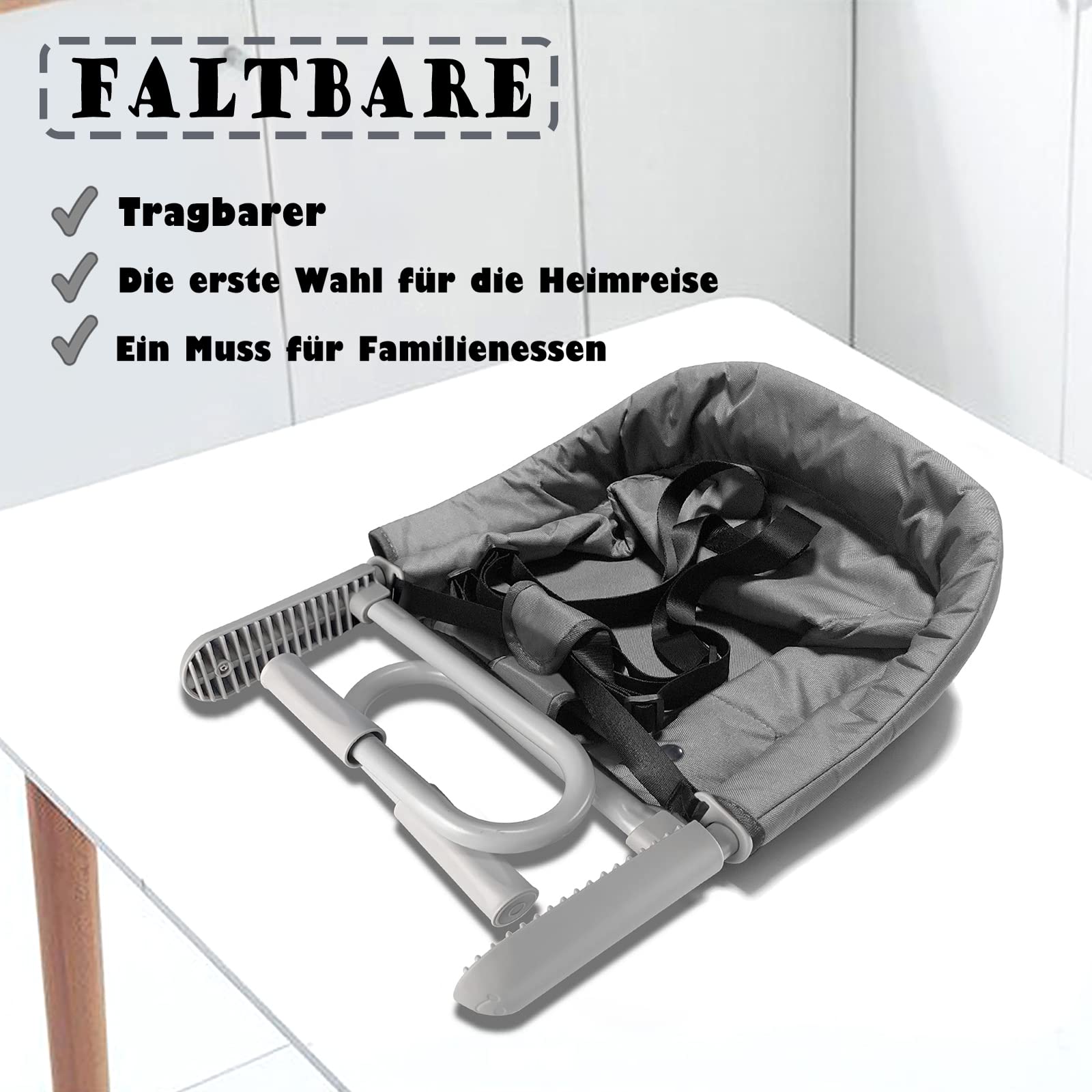 NAIZY Seggiolino da Tavolo per Bambini Pieghevole 30x24x31 cm Manico Antiscivolo Borse Portaoggetti Fino a 15 kg - Da 6 a 36 Mesi