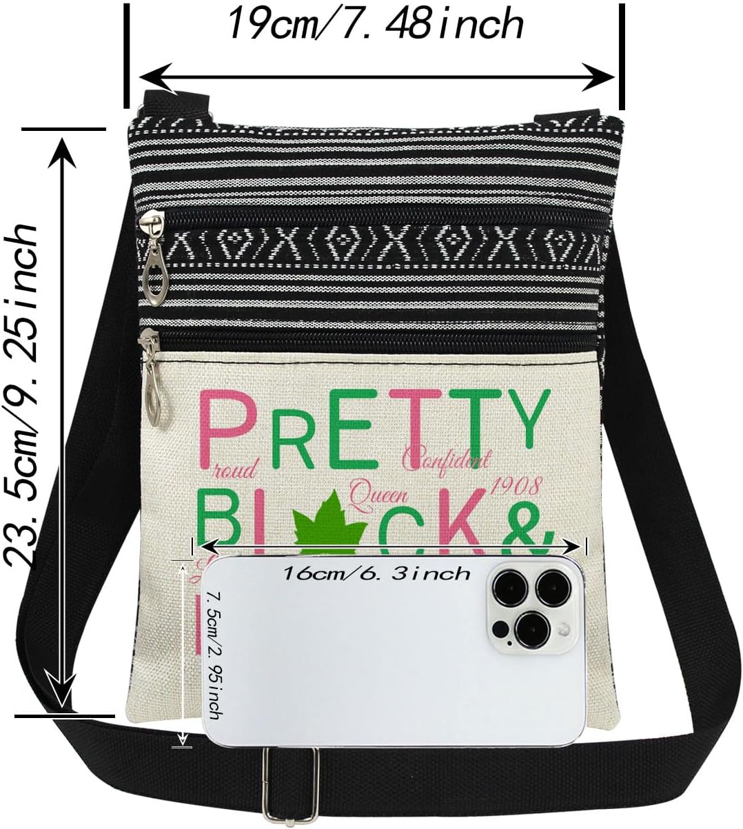 19:08 Statement Print Crossbody Bag with Adjustable Strap Pink & Green Letter Design Messenger Bag Birthday Gift for Women Sister Friend