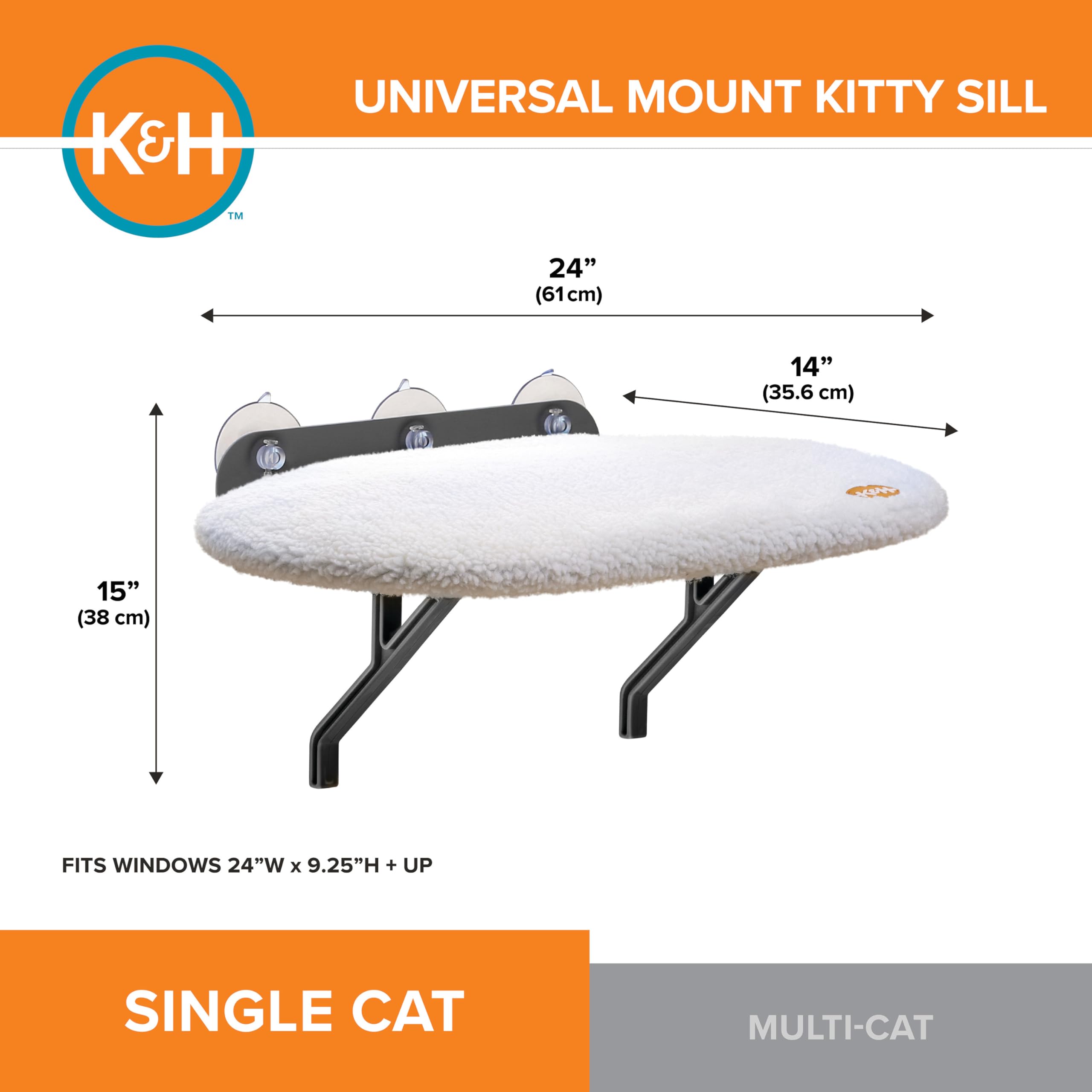 K&H Pet, Cuscino da davanzale per gatto Universal Mount Kitty Sill, Cuccia da finestra per gatti, Pile