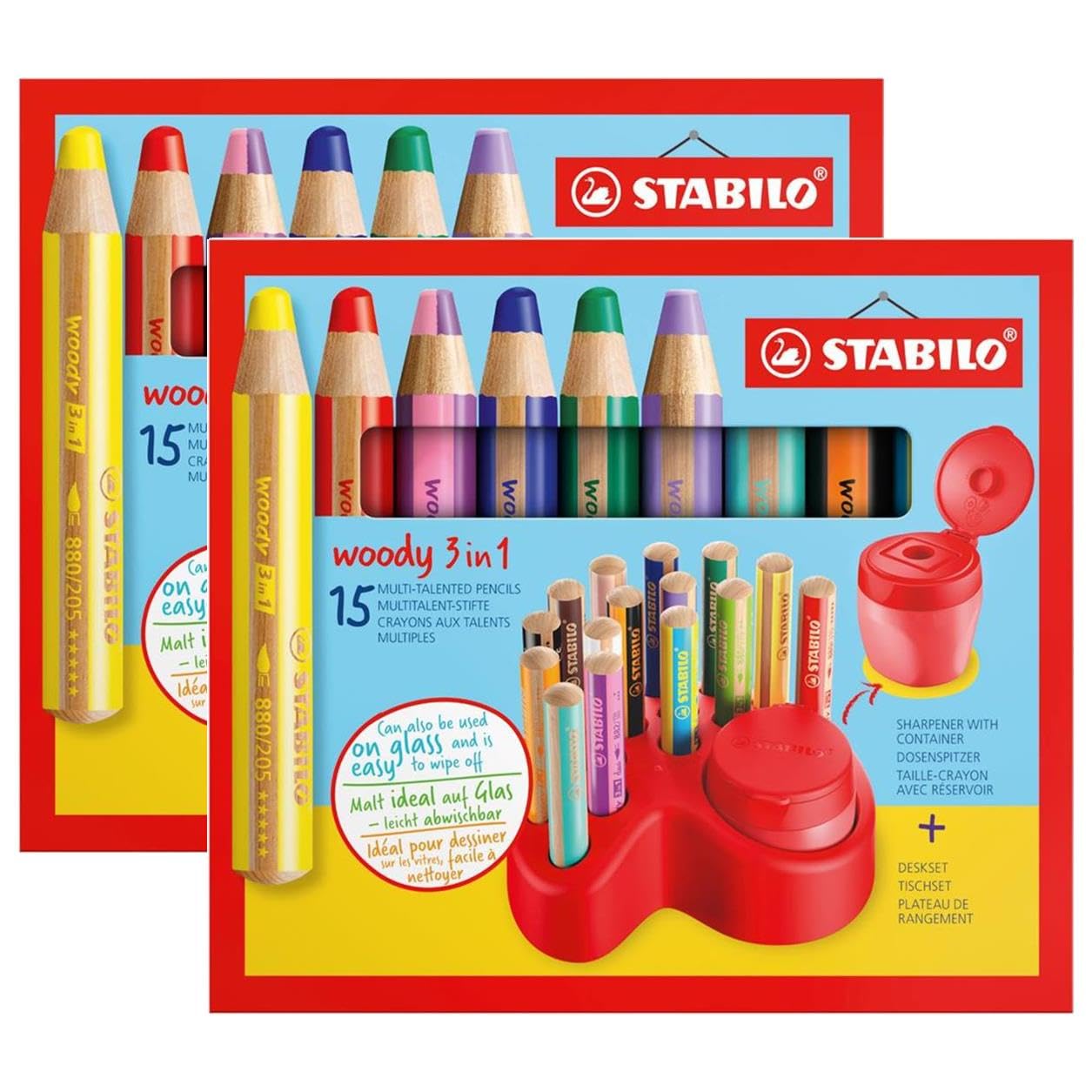 STABILO Set mit 2 x 15 Multitalent-Bleistiften, 3-in-1, 1 Spitzer und 1 Ablagefach