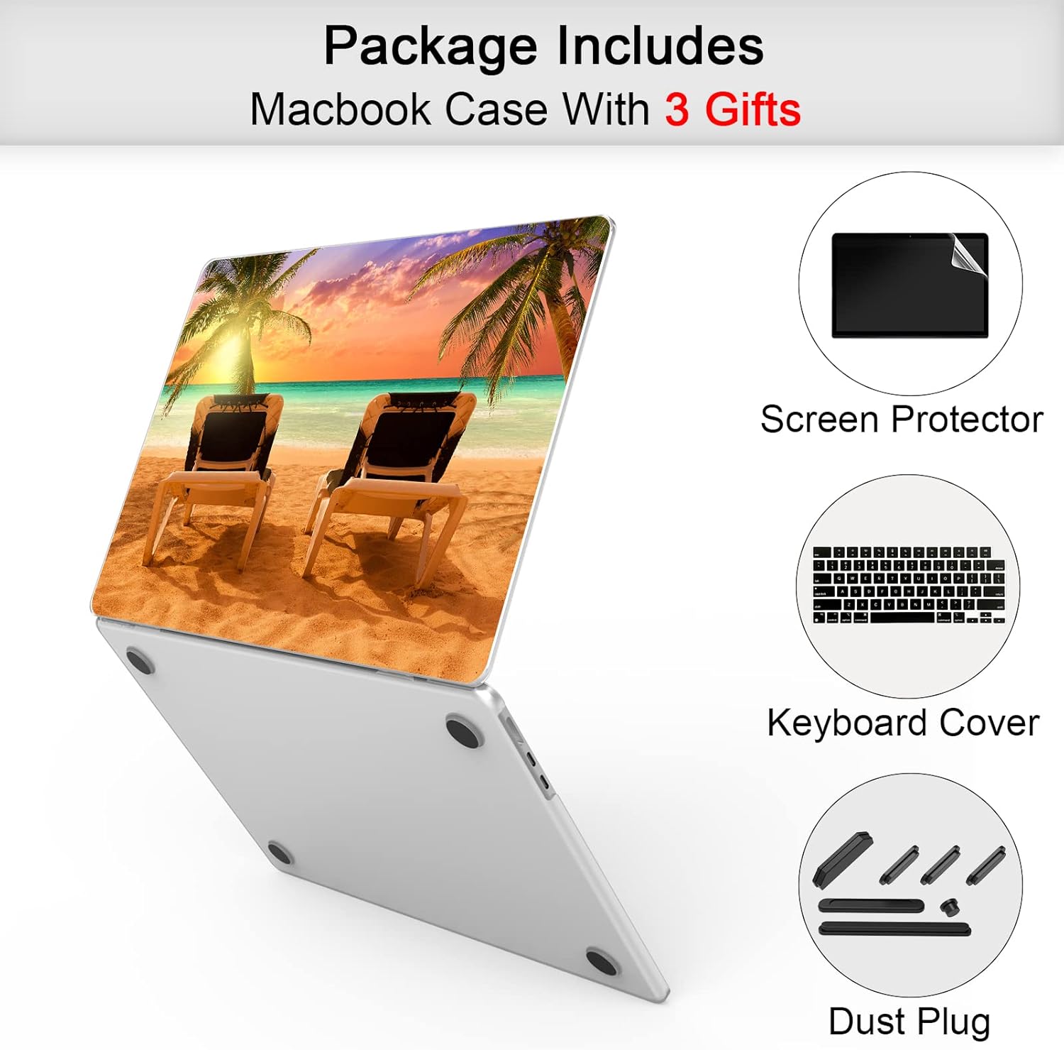 Compatible MacBook Air 13.6 inch Case 2022 Release Model: A2681 M2 Chip, Printed Pattern Hard Shell Laptop Sleeve and Keyboard Cover for MacBook Air 13.6, Beach Scenery 13