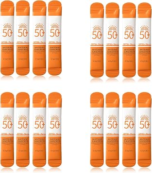 16 Pack Mini Travel Size Sunscreen - Waterproof Sun Cream SPF 50+ PA+++ Brightening & No White Cast Sunblock - UV Protection for Outdoor, Vacations, Work Commute, Business Trips