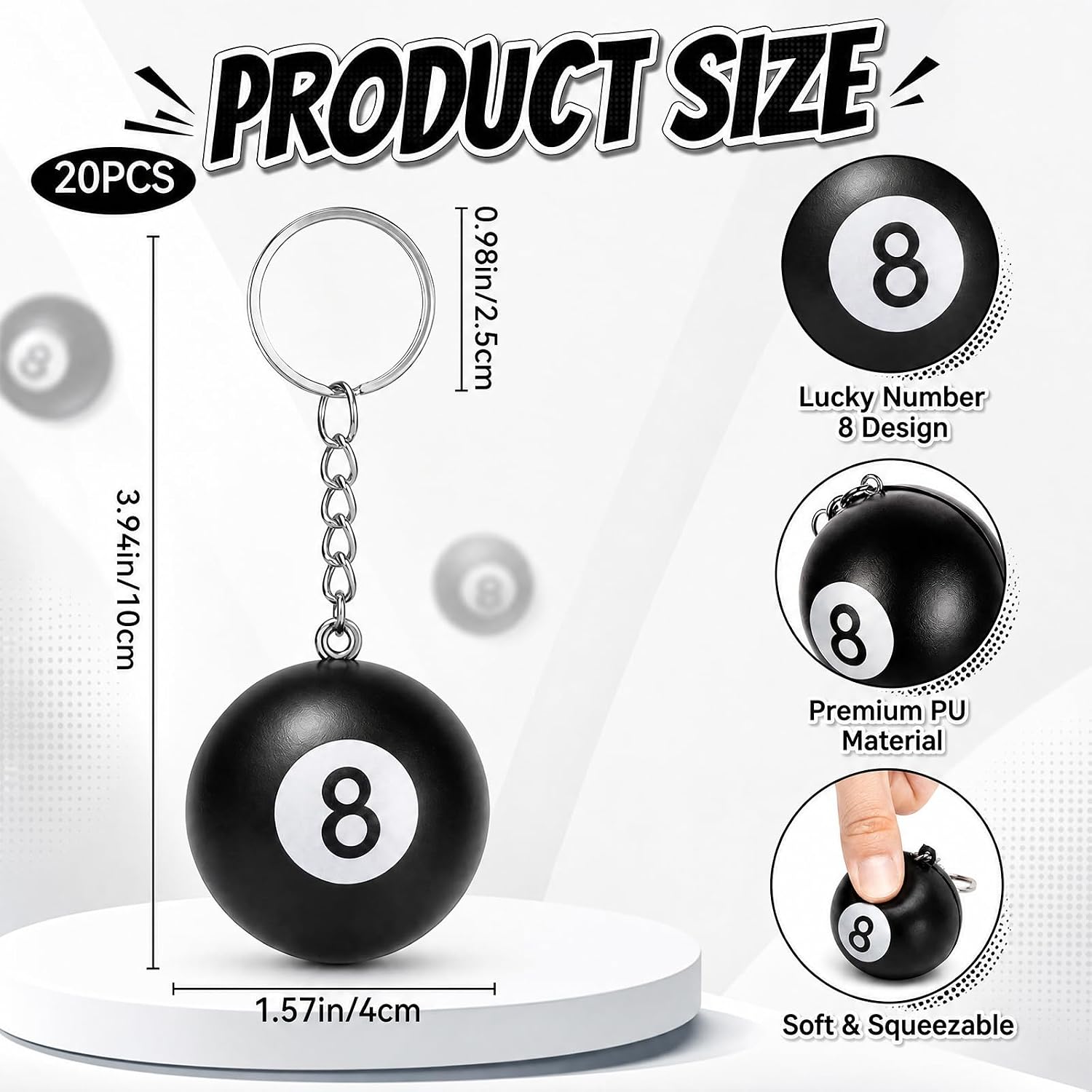 20 Pcs 8 Balls Keychains Mini Number 8 Keyring image 2