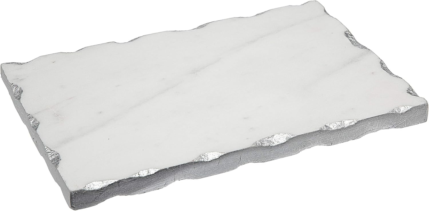 Godinger Marble Serving Tray, Charcuterie Platter Cheese Board with Silver Trim - Rectangular