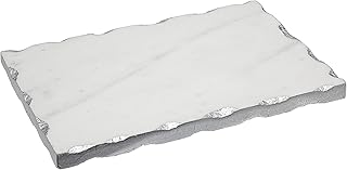 Godinger Marble Serving Tray, Charcuterie Platter Cheese Board with Silver Trim - Rectangular
