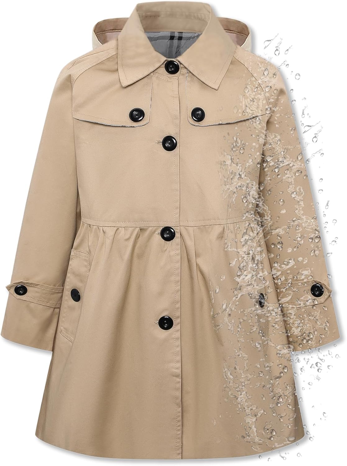 Betusline Girl's Rain Jackets Lightweight Waterproof Hooded Trench Coat Raincoats for Kids,2-14 Years