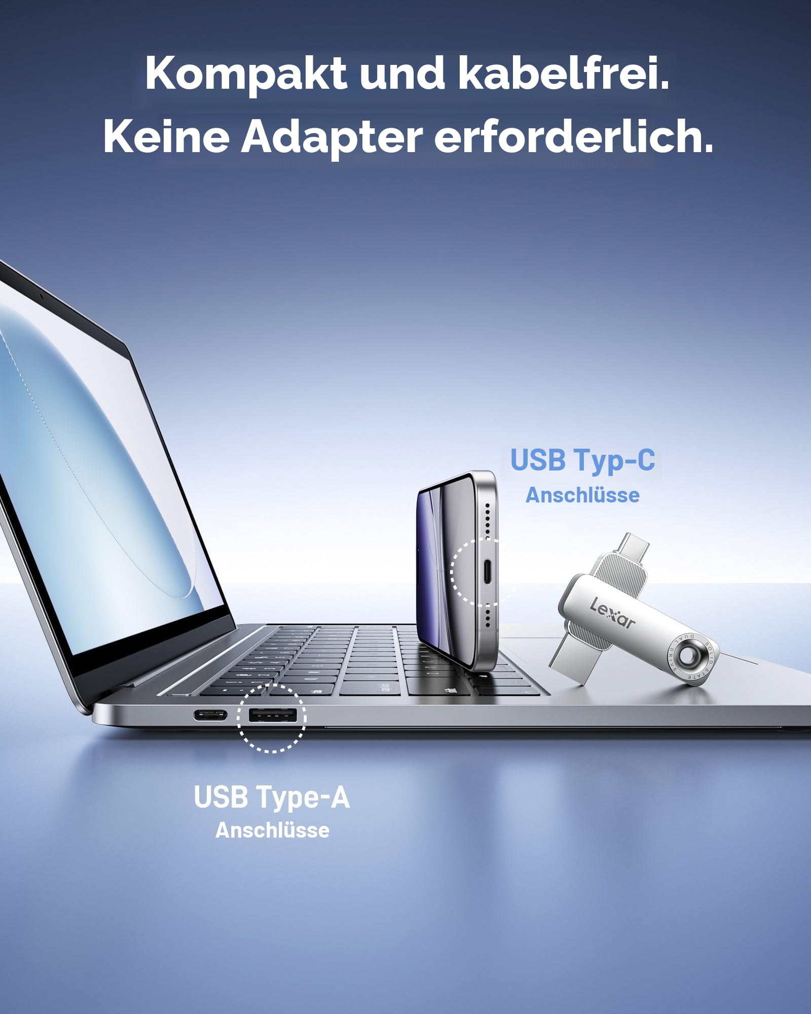 Lexar D50E 128GB Solid State Dual Drive, USB-Stick mit bis zu 400 MB/s Lesegeschwindigkeit, 360 MB/s Schreibgeschwindigkeit, USB-C & USB-A Port, Metallgehäuse Klappdesign, für iPhone 17, Android & PC