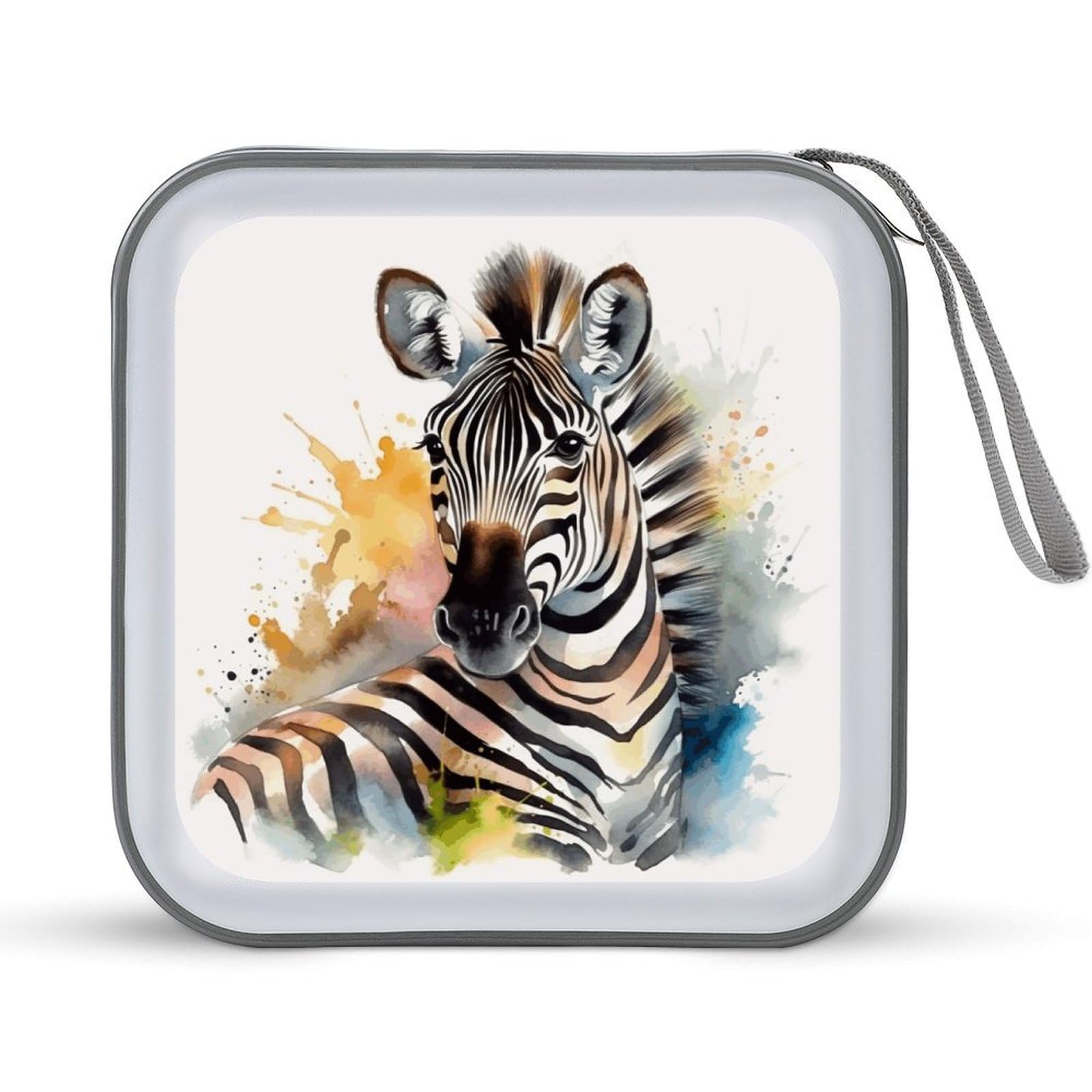 VstaDank - Zebra Watercolor CD Case 40 Capacity with Zipper Disc Storage Organizer Portable CD Organizer Hard Plastic Storage Organizer Organizer