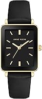 Anne Klein Women's AK/3702 Strap Watch - Glossy Black Dial, Gold-Tone Hands, Faux Leather Strap