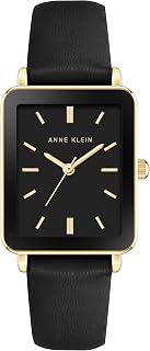 Anne Klein Women's AK/3702 Strap Watch - Glossy Black Dial, Gold-Tone Hands, Faux Leather Strap