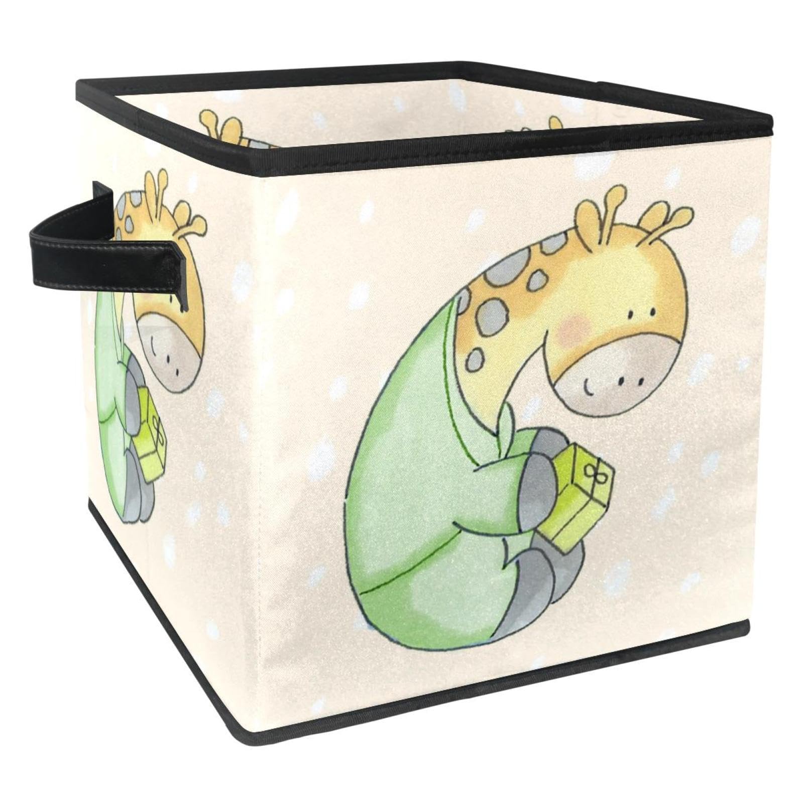 Boîte de rangement tissu pliable motif girafe avec poignées pour placard