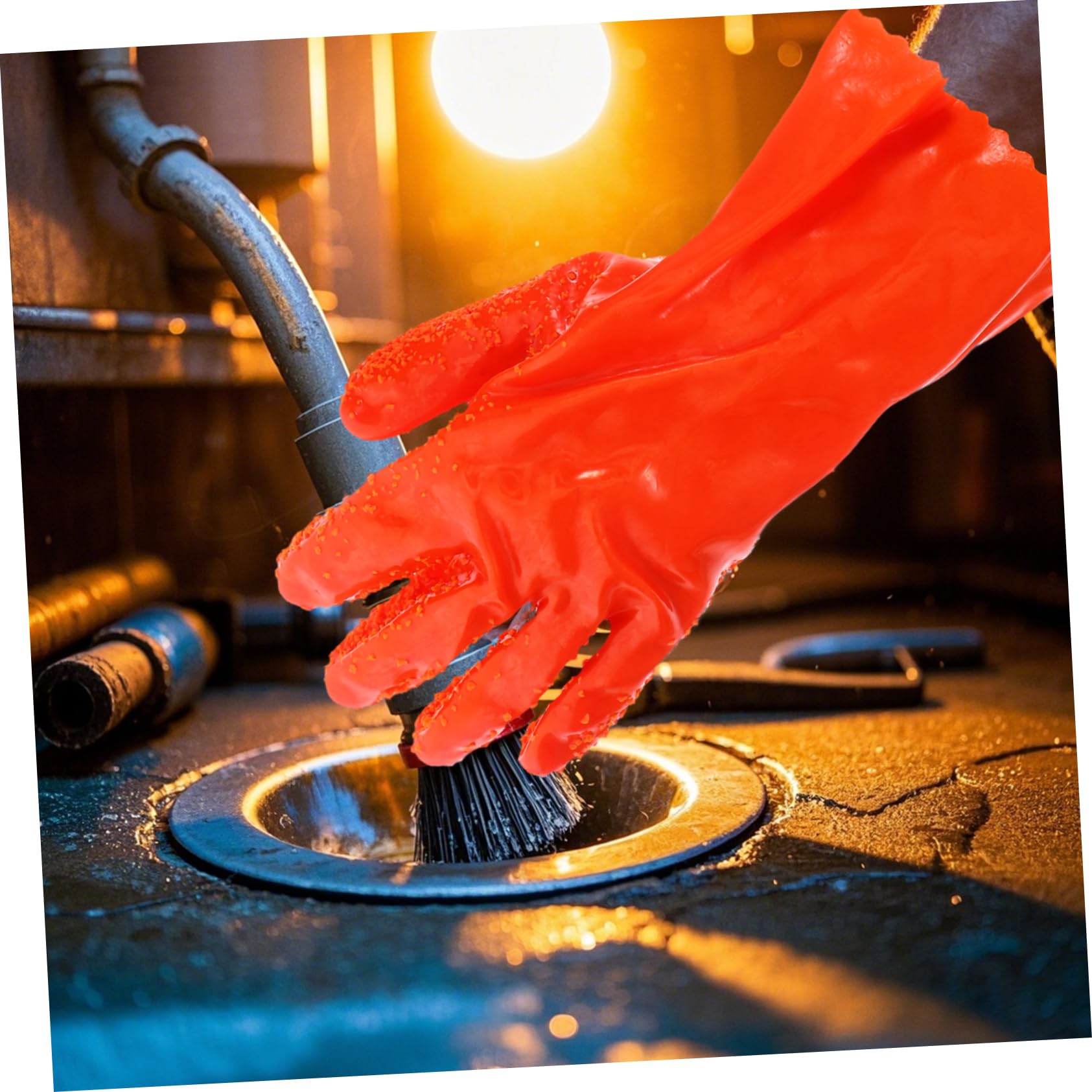 POPETPOP Guantes Largos Impermeables de Goma para Limpieza de Tuberías, Resistentes Abrasión Mayor Seguridad para Uso Industrial y Sistemas de Drenaje Domésticos