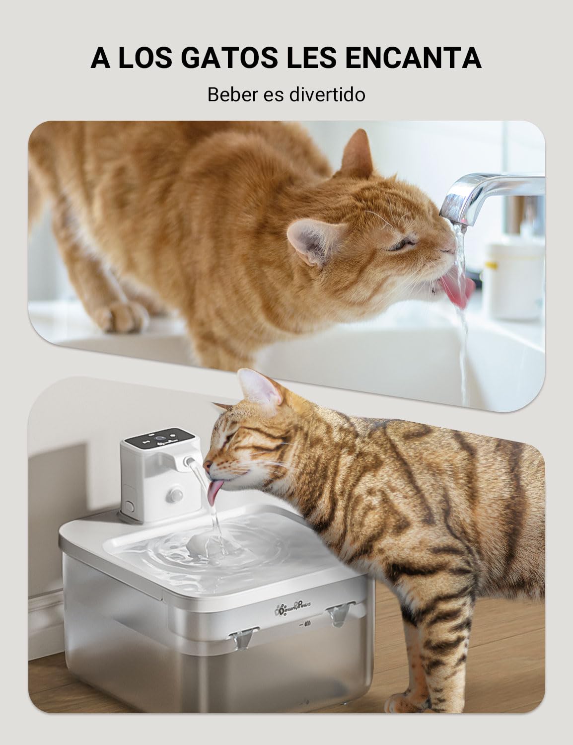 DownyPaws Fuente para Gatos Sin Cable, 2.5L Bebedero Gato con Sensor de Movimiento, Fuente Agua Gato Inalámbrica, Batería Recargable 4000mAh, Bomba de Agua Silenciosa, Blanco