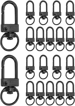 PATIKIL Metal Lobster Claw Clasps, 20 Pack Swivel Lanyards Trigger Snap Hooks Keychain Clips with Key Rings for Making Bags Purses Straps DIY Crafts Necklace Findings, Black