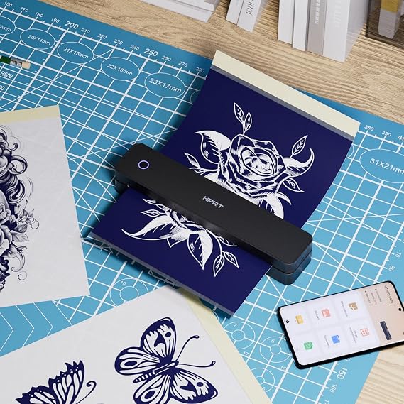 HPRT Tattoo Stencil Printer, Wireless Thermal Tattoo Printer + 10 Sheets Transfer Paper, Compatible with Smarthone/PC, Tattoo Supplies for Tattoo Artists & Beginners, Black
