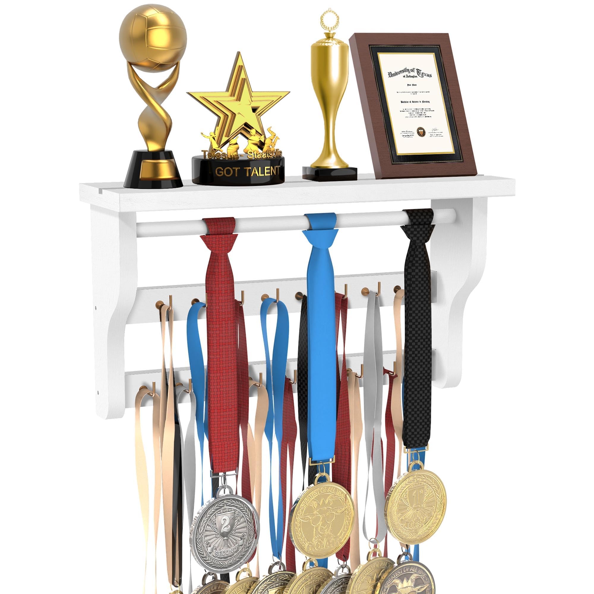 amoard Medal Hanger Display, Large Capacity Trophy and Medal Display Shelf
