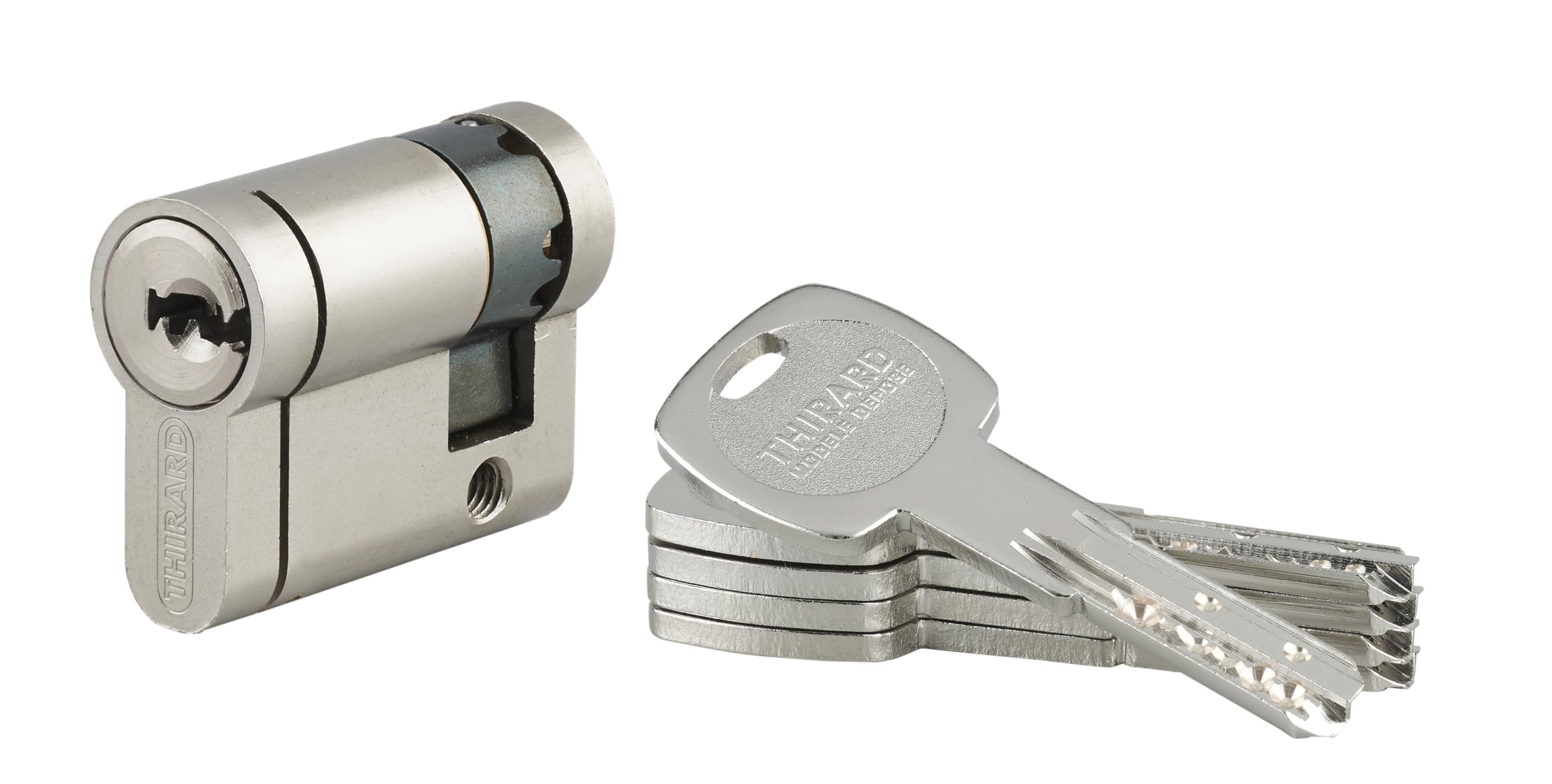 THIRARD Cylindre de serrure double entrée T2, anti-effraction, 30 x 60 mm | Finition nickel, 5 clés fournies, double entrée, usage résidentiel, haute sécurité, installation facile, standard européen
