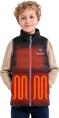 Venustas Boys Heated Vest with Battery Pack, Kids Lightweight Electric Puffer Vest(Black, Large)
