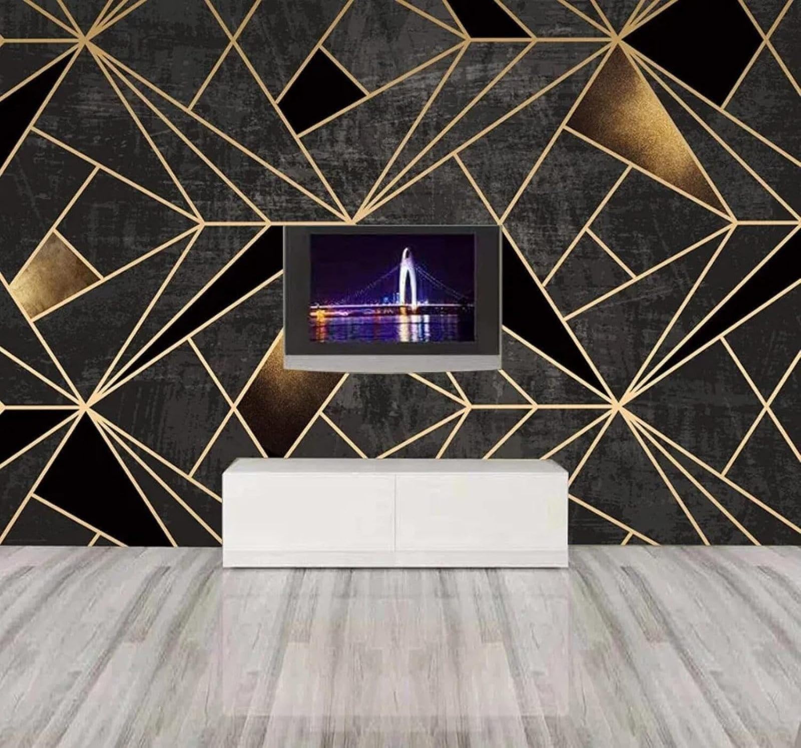 XLMING Black Creative Abstract Geometric Pattern 3D Wallpaper Silky Texture Home Study Office Grey Dining Room Sofa Bedroom Living Room TV Backdrop-250cm×170cm