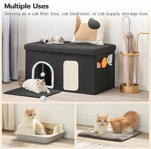 Miniatura 4 de HOOBRO Caja de arena para gatos, muebles de interior con alfombrilla para gatos, muebles de caja de arena oculta, interior impermeable, incluye