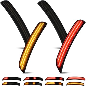 D-Lumina LED Side Marker Lights Smoked Lens for Dodge Charger 2015 2016 2017 2018 2019 2020 2021 2022, Front & Rear Bumper Sidemarker Dynamic Amber & Red, Pack of 4