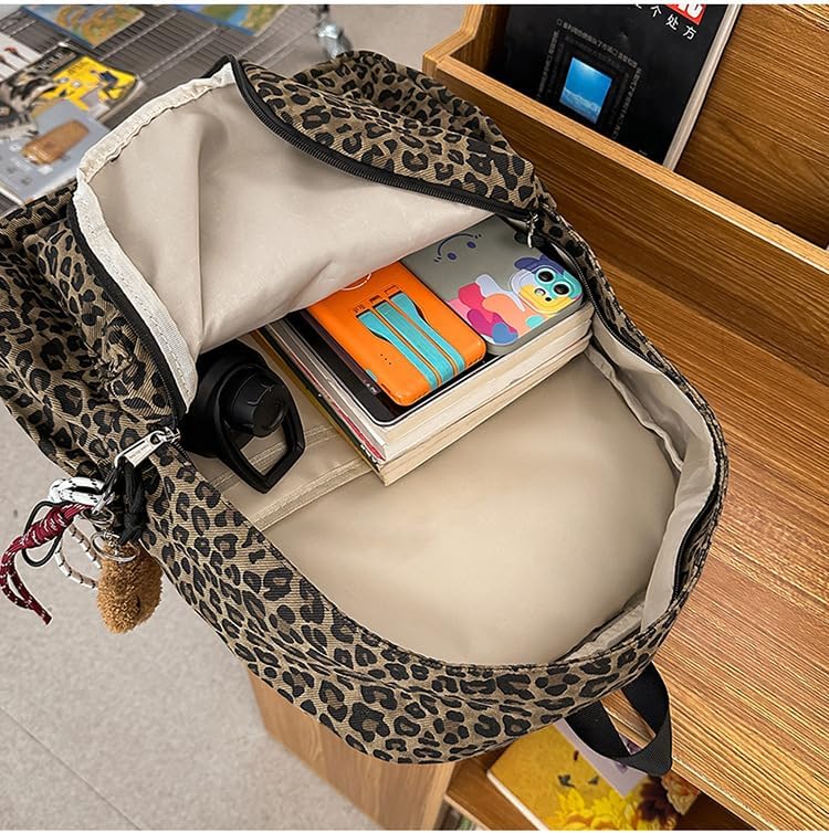 Cute Cheetah Backpack for Women Men Y2k Purse Aesthetic Leopard Print Academia Preppy Shoulder Bag Bookbag Streetwear (Brown) - Image 4