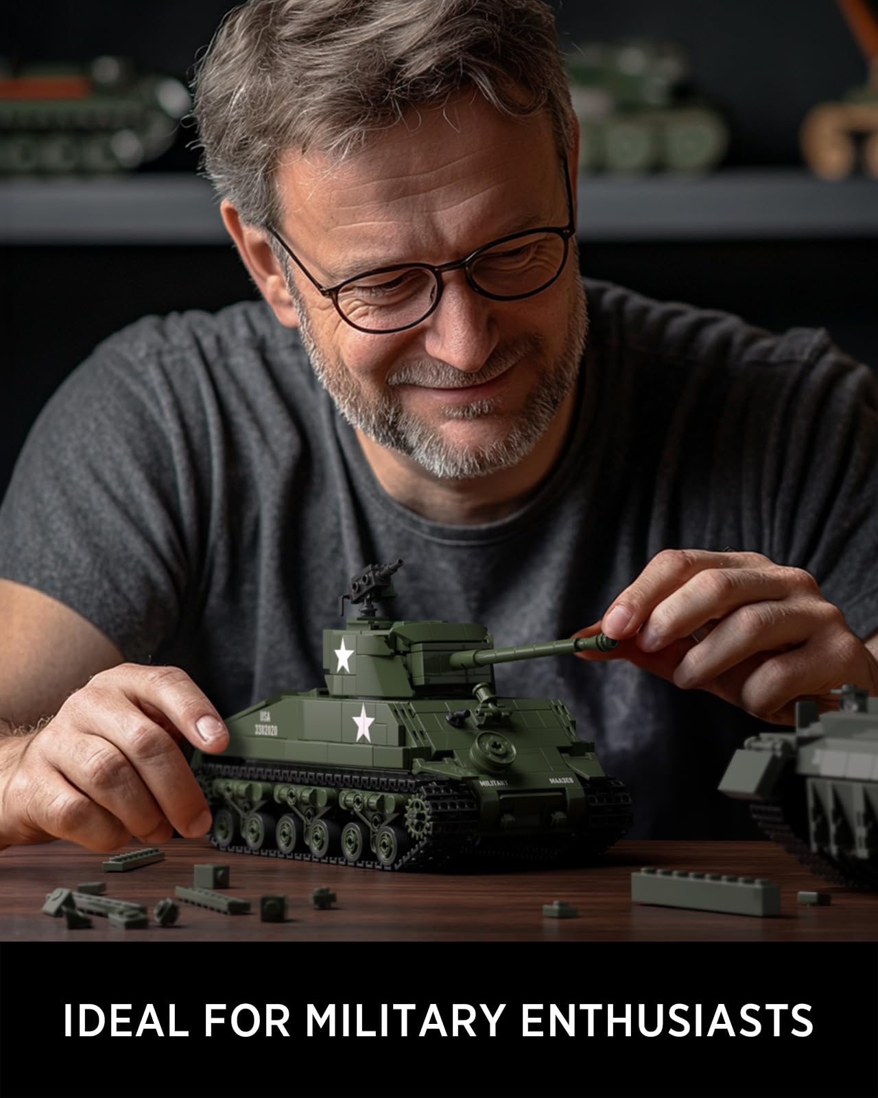 Nifeliz Sherman M4A3E8 zestaw do budowy czołgu, wojskowy zestaw modelarski dla dorosłych, prezent dla mężczyzn miłośników wojskowości (860 części, NF10313)