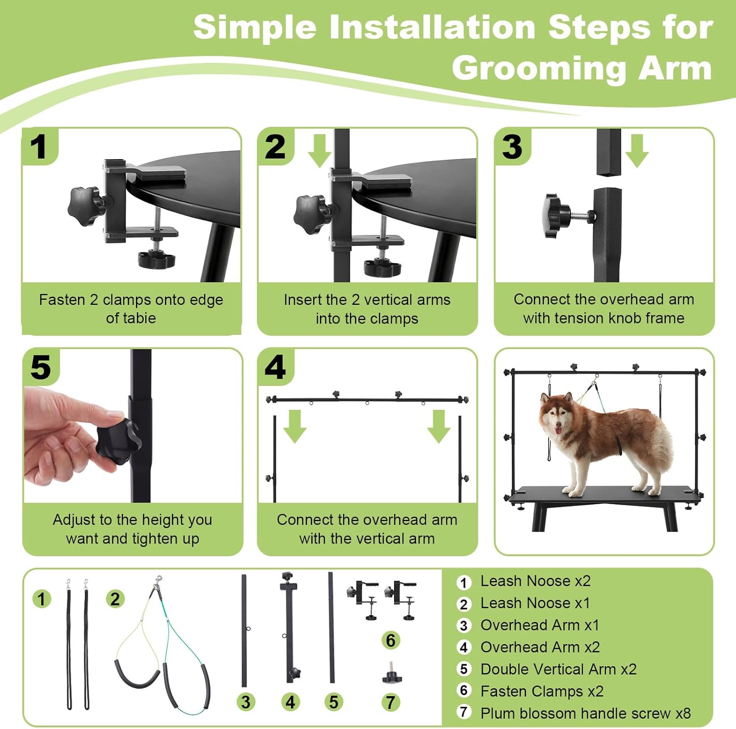 Home Dog Grooming Table Arm Adjustable 37" Height, 35"-51" Width Dog Grooming Arm with Clamp Loop Noose Medium & Large Pets(Grooming Table Not Included)