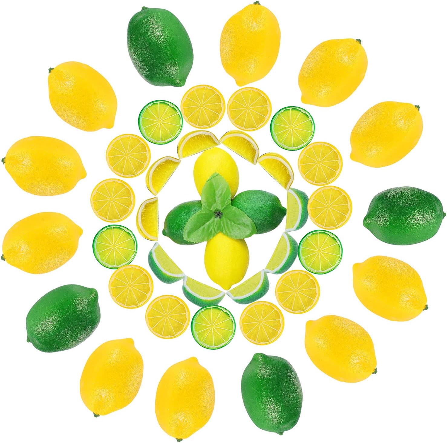 Artificial Lemon and Slices Set,Pack of 72 Decorative Faux Citrus Fruits,Fake Lemon Blocks Artificial Realistic Lime for Home Kitchen Wedding Table Centerpiece Party Ornaments Photography Props