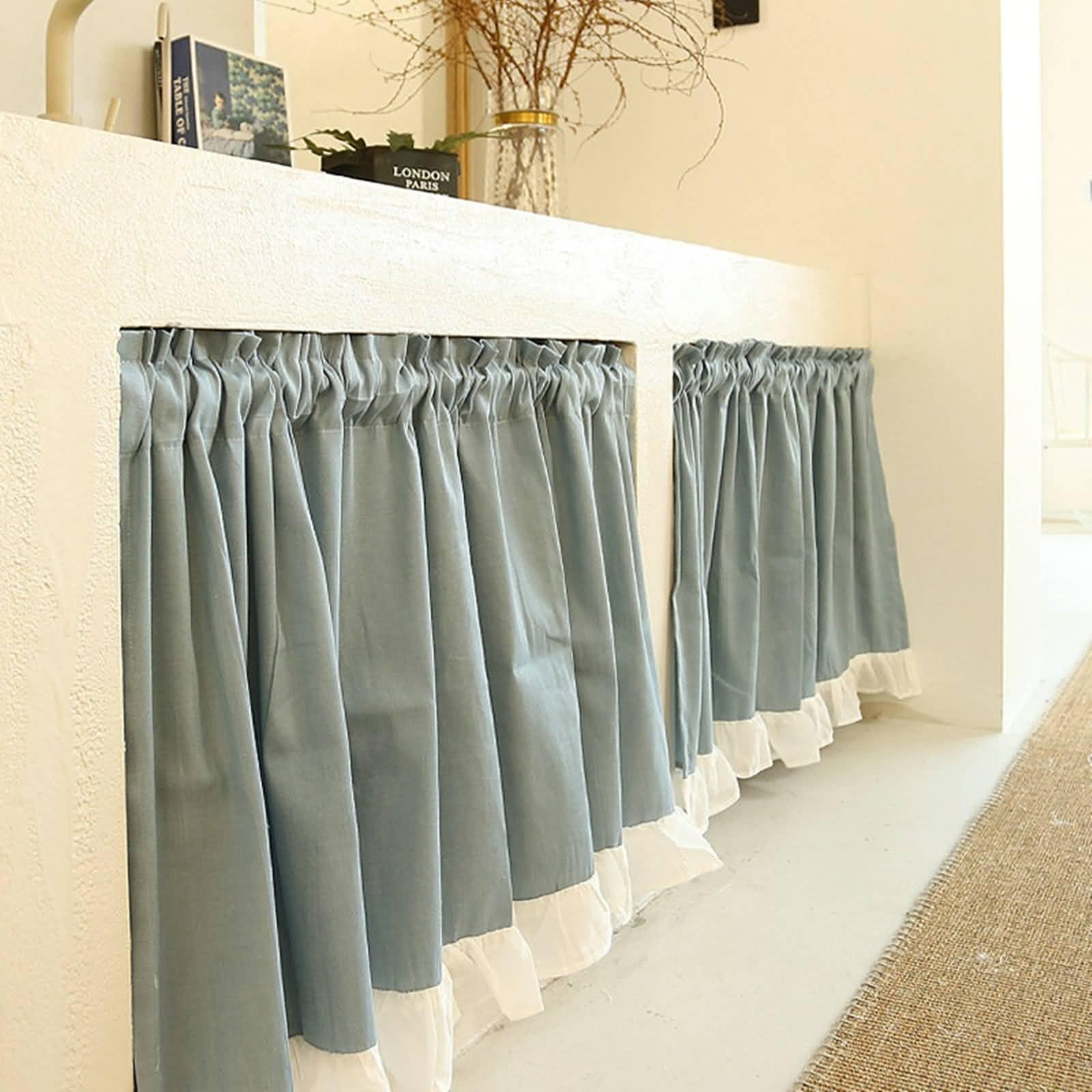 Tenture Occultante Thermique, 1 Pièces Rideaux Occultants Isolant Thermique Anti Froid, Rideaux pour Salon et Chambre Couleur Unie avec Bordure à Volants, Bleu Ciel Blanc, 140x150cm