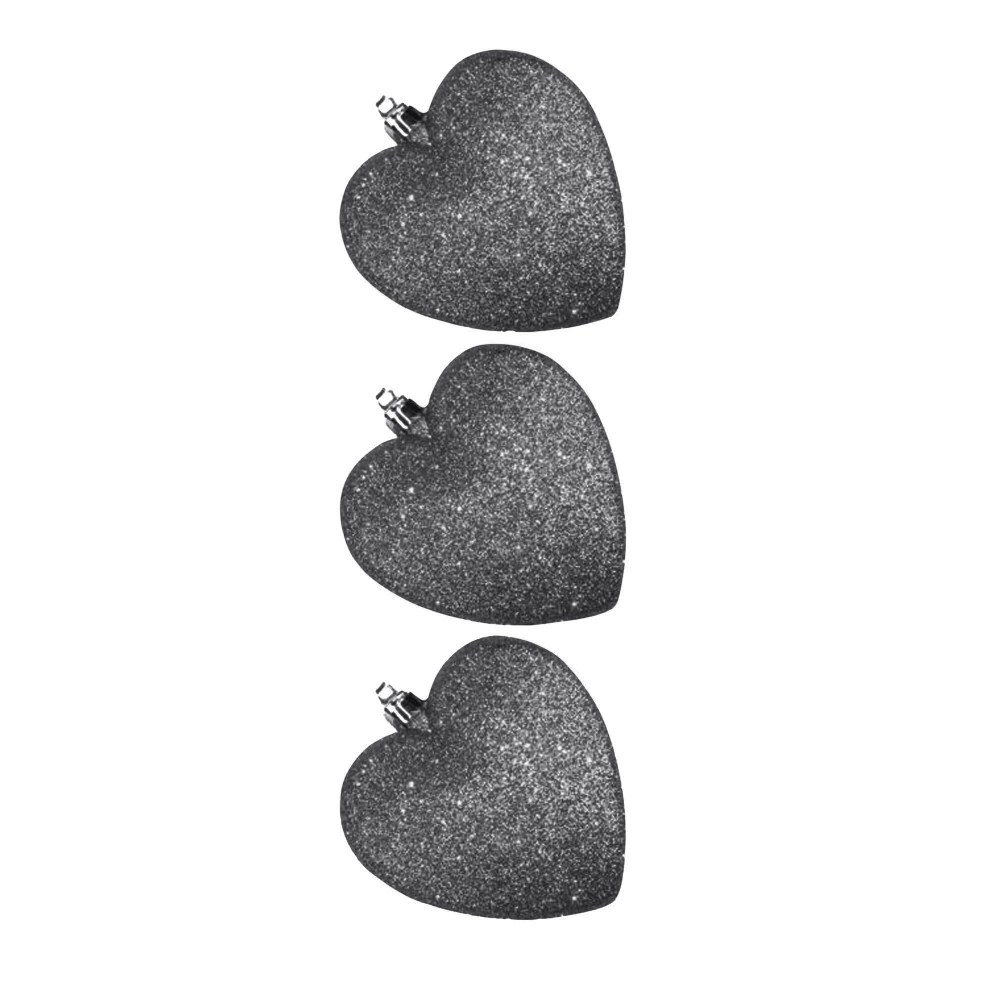 Davies Glitter Hearts Christmas Tree Baubles Pk 3 Graphite Grey 57194