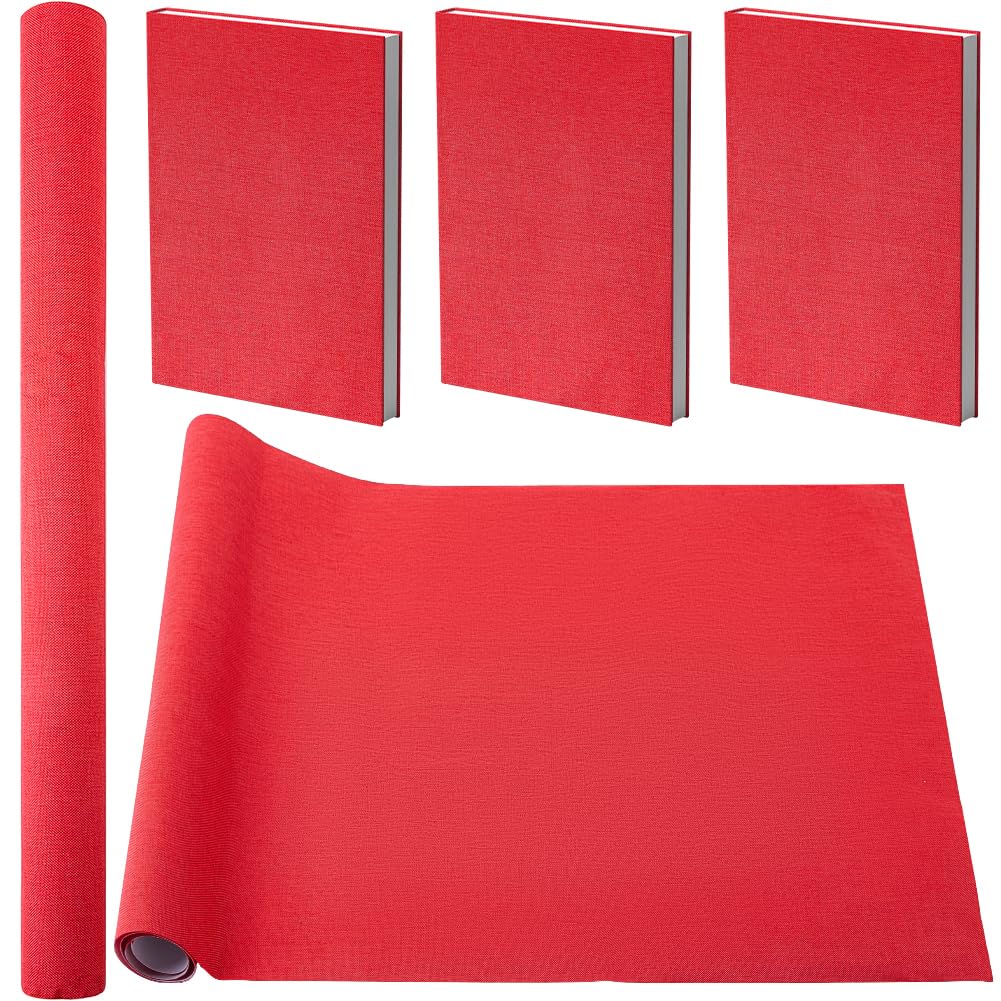 CRASPIRE Red Linen Book Cloth Fabric Surface Paper Backed 35 x 17 Inch for Books Binding Bookcover Notebook Album Scrapbooking Archival DIY Covering Protector Bookcloth Bookbinding Supplies
