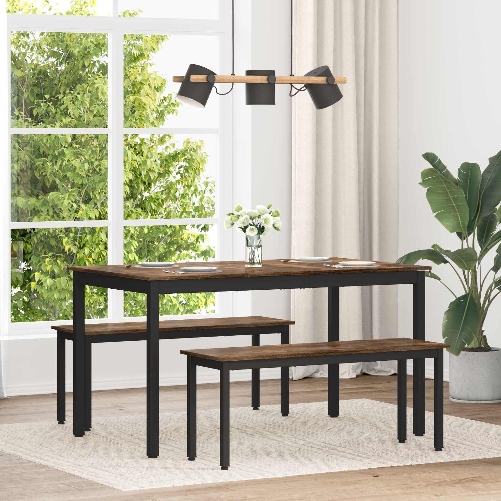 Table à manger moderne en bois et métal 140x80cm pour salle à manger