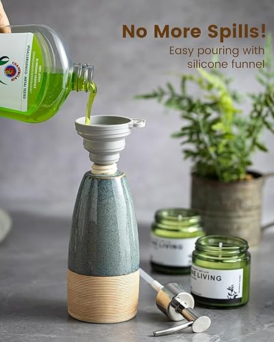 Miniatura 4 de Dispensador de jabón para platos de 12 onzas con 2 bombas, botella de jabón de manos de cerámica para champú, gel de baño, loción, dispensador de