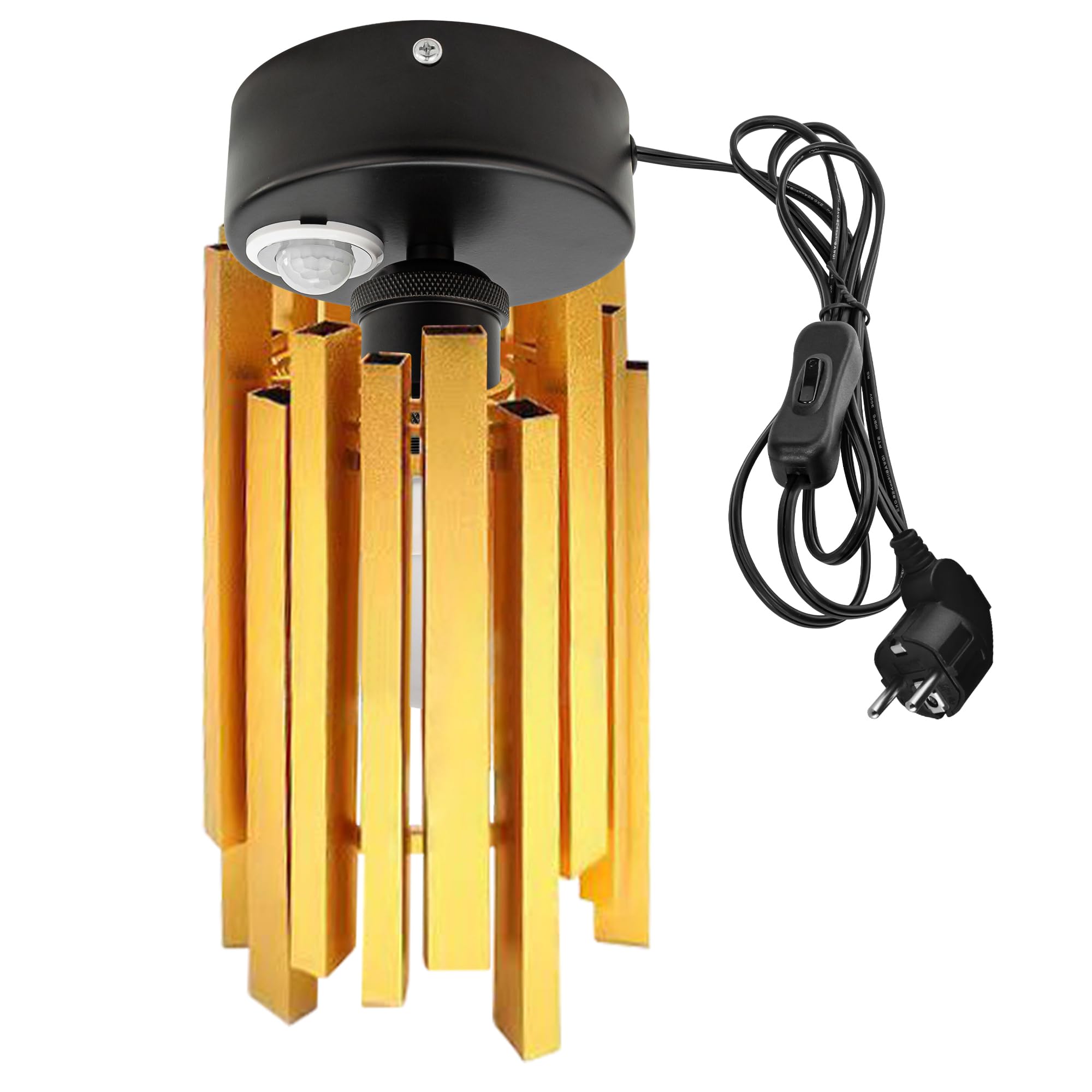 Plafoniera con sensore di movimento interno, lampada da soffitto in ferro industriale, sensore di movimento radar con cavo da 4,5 m e portalampada E27, per corridoio, bagno, scale, garage